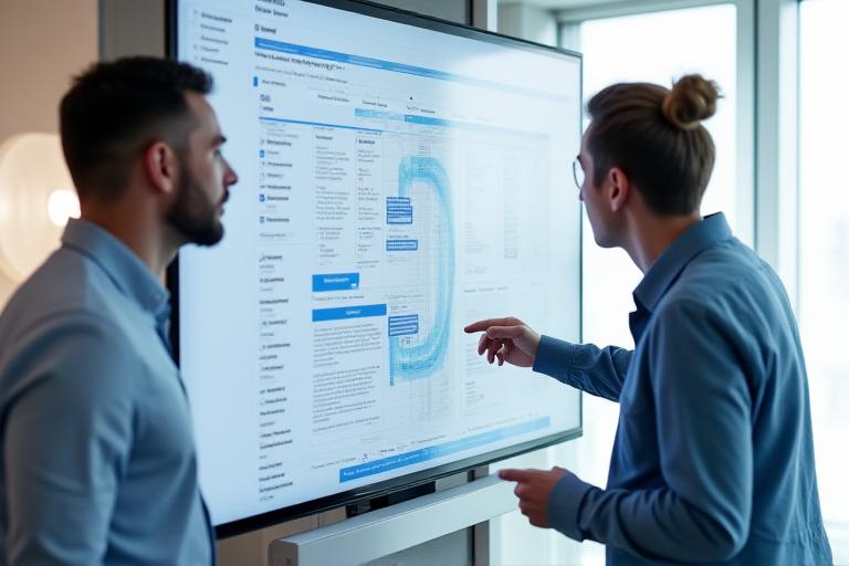 Designers collaborating on a sleek enterprise UI layout